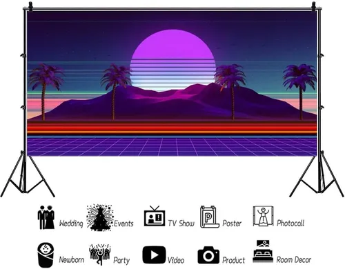 Miniatura 3 de Renaiss Pancarta retro futurista de 6 x 3 pies con diseño de cibermundo cibernético retrowave estilo de los años 80, paisaje digital, fotografía