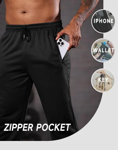 Miniatura 4 de RPOVIG Pantalones deportivos para hombre, paquete de 3 bolsillos con cremallera, pantalones deportivos para hombre, ropa de entrenamiento atlético