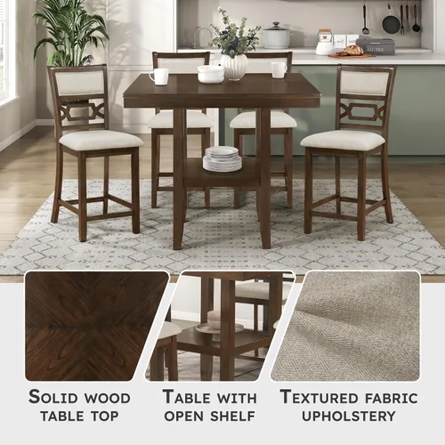 Miniatura 2 de Lexicon Juego de mesa de comedor de altura de mostrador para 4, mesa de cocina con estante de almacenamiento y 4 sillas tapizadas, juego de comedor