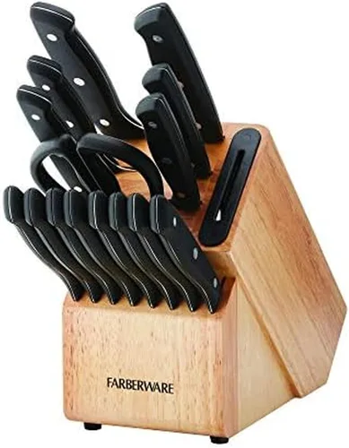 Miniatura 9 de Farberware EdgeKeeper - Juego de cuchillos de cocina de acero inoxidable estampado con bloque autoafilable, asas ergonómicas, se recomienda lavar a