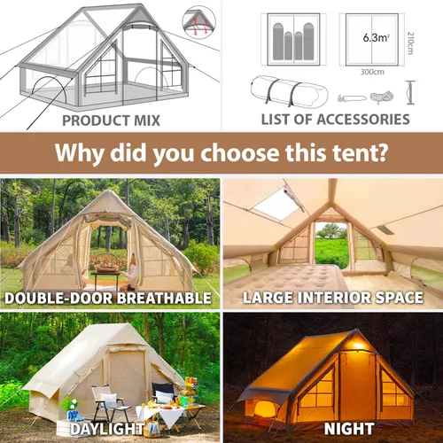 Miniatura 7 de SENLEETO Tiendas inflables para acampar, gran tienda de camping inflable con bomba manual, tiendas inflables fáciles de montar para 4-6 personas