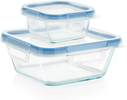 Snapware Total Solutions - Juego de recipientes de vidrio para almacenamiento de alimentos (paquete de 2, 1 y 4 tazas), tapas herméticas y a prueba