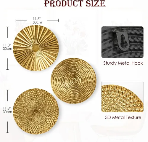 Miniatura 2 de Briful Juego de 3 decoraciones de pared doradas de 30 cm de metal con diseño de estrellas radiantes, placa radial, arte de pared moderno