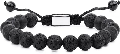 Miniatura 26 de Pulseras de cuentas negras para hombres y niños: 0.236 in de obsidiana ónix cuentas de lava para hombre conjunto de pulseras para hombre - Genial