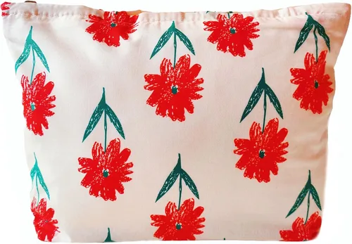 Miniatura 7 de Bolsa de maquillaje para mujer, bolsa de cosméticos de lona con cremallera, bolsa de maquillaje pequeña, bolsa de maquillaje floral, organizador
