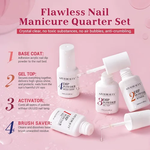Miniatura 8 de AZUREBEAUTY Kit de Iniciación de Polvo de Inmersión para Uñas de 31 Piezas, 20 Colores Transparente Nude Rosa Marrón Brillantina Todas las Blanco