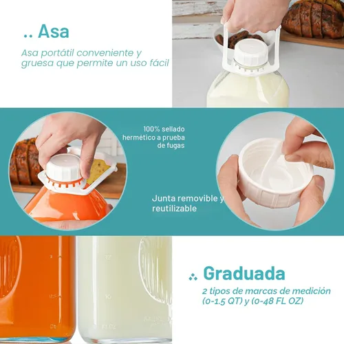 Miniatura 5 de Ritayedet Botella de leche de vidrio resistente de 64 oz con tapa de rosca hermética reutilizable y fuerte - Botellas de agua de 1/2 galón