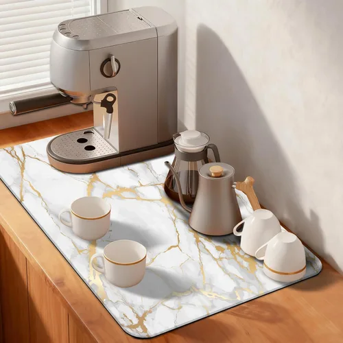 Miniatura 8 de MCALK Tapete de secado de platos negro mármol para encimera de cocina, almohadilla de secado de platos dorada con base de goma antideslizante