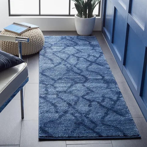 Miniatura 9 de SAFAVIEH Retro Collection - Alfombra decorativa de 2 pies 3 pulgadas x 5 pies, azul y azul oscuro, diseño abstracto moderno, no desprende pelusa