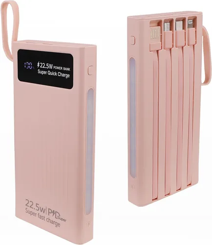 Miniatura 7 de Cargador portátil con cables integrados, banco de energía Mandarooker de 10000 mAh con lámpara LED, carga rápida, USB C, batería externa, cargador