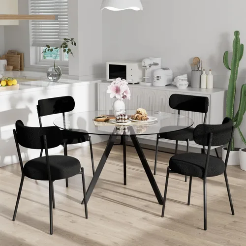 Miniatura 11 de Juego de mesa de comedor circular de vidrio de 39 pulgadas para 4, mesa de comedor redonda pequeña y 4 sillas tapizadas, moderno juego de mesa