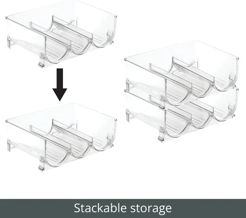 Miniatura 5 de mDesign - Organizador de almacenamiento de 3 botellas apilable independiente de plástico - Estante organizador para agua, vino y bebidas