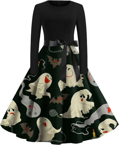 Disfraces góticos de Halloween para mujer, vestido acampanado de manga larga, vestidos casuales de fiesta huecos, vestidos de otoño 2023