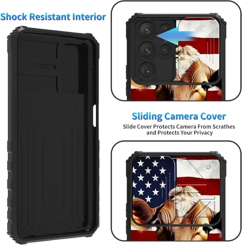 Miniatura 164 de Funda para Samsung Galaxy S22 Ultra 5G, Galaxy S22 Ultra con cubierta de cámara deslizante, funda resistente de doble capa con función atril Black