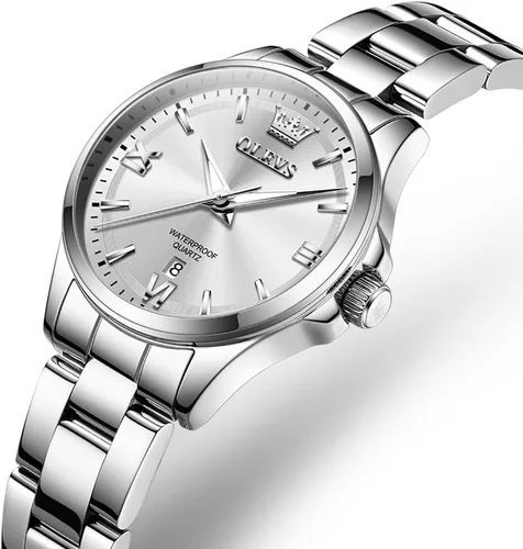 Miniatura 2 de OLEVS Reloj de pulsera para mujer, elegante, con diamantes, analógico, de cuarzo, de dos tonos, de acero inoxidable, impermeable, luminoso