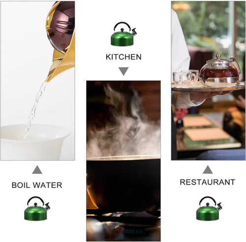 Miniatura 8 de Cabilock Hervidor de té silbante de acero inoxidable de 2 litros para estufa, hervidor verde con mango ergonómico, silbato fuerte, compatible