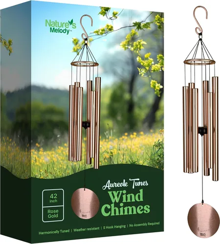 Nature's Melody Aureole Tunes Wind Chimes – Campanilla de viento para exteriores con 6 tubos afinados a escala pentatónica de Do, aluminio 100% Oro