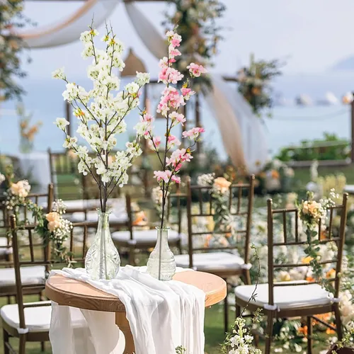 Miniatura 6 de 6 ramas artificiales de cerezo de seda de cerezo sintético, tallos altos, flores artificiales para florero, boda, decoración del hogar (blanco)