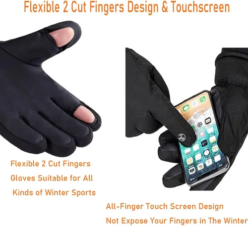 Miniatura 3 de LJCUTE Winter Fingerless Fishing Gloves for Men Women, Water Repellent & Windproof Cold Weather Touchscreen Snow & Ski Gloves for Motorcycle Skiing