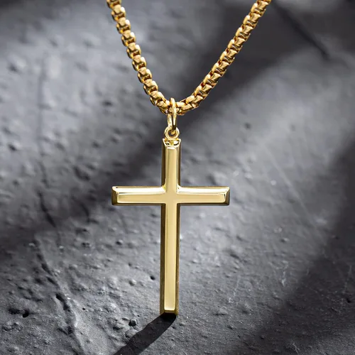 Miniatura 3 de FANCIME Collar con cruz biselada de plata de ley 925 maciza pulida con chapa de oro amarillo o blanco Collar de crucifijo para hombre Collar largo