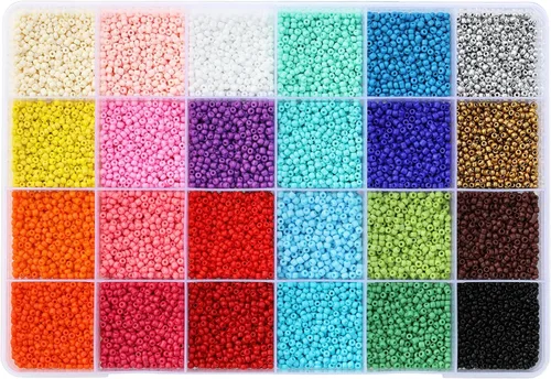 Tamaño 2mm Cuentas de Semillas 24 Colores de Crayones en Caja de Almacenamiento en Rejilla Total Aproximadamente 20000 Piezas, 12/0 Pequeñas Cuentas