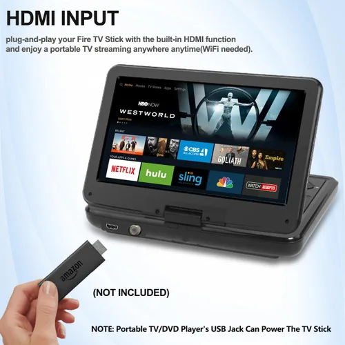 Miniatura 3 de Combo de reproductor de TV/DVD portátil de 12.5 pulgadas con pantalla giratoria HD de 10.1 pulgadas, sintonizador digital/HDMI/USB/AV, batería