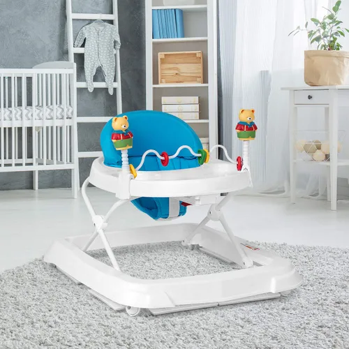 Miniatura 2 de HONEY JOY Andador de bebé, juguete plegable para empujar sentado y caminar detrás con ruedas, piano interactivo y pedantes, altura y velocidad Azul