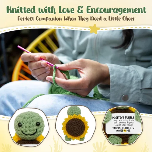 Miniatura 4 de OASSIE Regalos de tortugas para mujeres, mini animales de ganchillo de tortuga positiva hechos a mano, regalos de cumpleaños, relajación, Tortuga