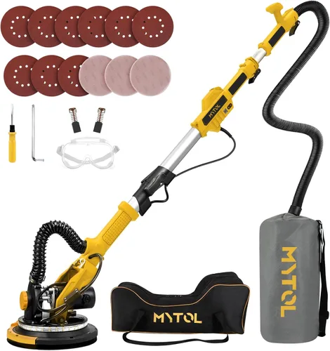 Lijadora para Paneles de Yeso, MYTOL Lijadora Eléctrica de Pared de 7.2A con Recolección de Polvo al Vacío, 6 Velocidades Ajustables 900-1800 RPM,