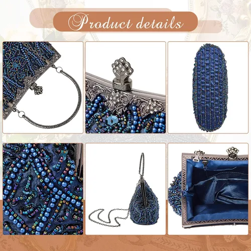 Miniatura 4 de Amylove Bolso de mano con cuentas estilo vintage de los años 1920, formal, accesorios para mujer, para eventos nocturnos, regalo para fiesta