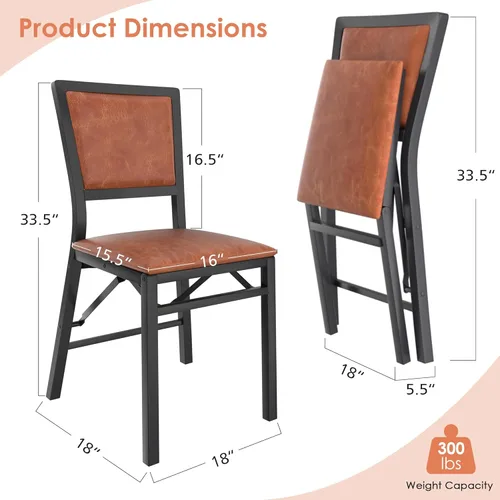 Miniatura 3 de VECELO Juego de 2 sillas plegables con cojín, asientos acolchados plegables con estructura de metal resistente para cocina/comedor/sala de estar