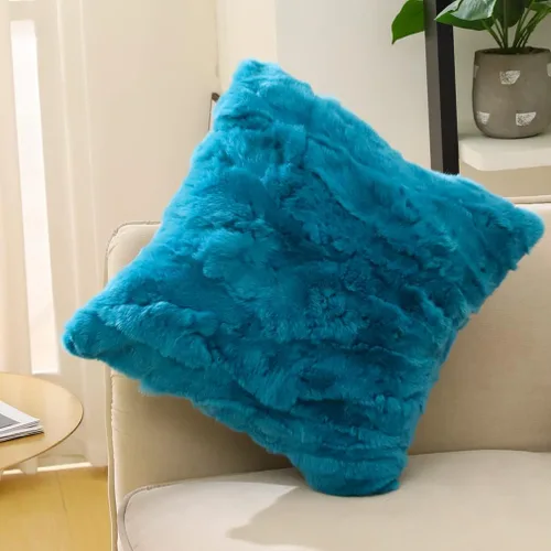Miniatura 4 de Fundas de almohada de piel natural auténtica, almohadas de piel de conejo real de 20 x 20 pulgadas, funda de almohada sedosa súper suave, funda