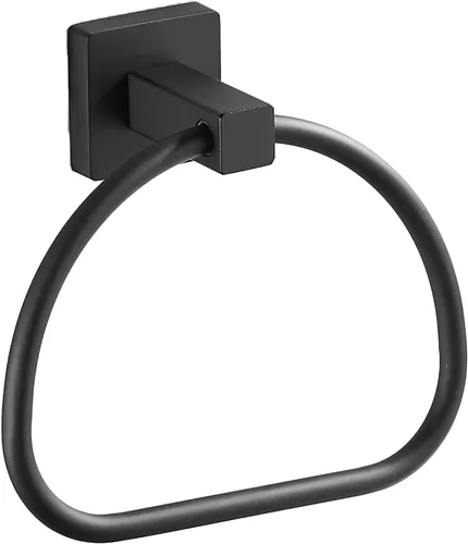 Leyden Toallero de mano negro mate, anillo de toalla de baño, colgadores de toalla de mano de baño montado en la pared medio redondo moderno