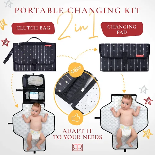 Miniatura 3 de Cambiador de pañales portátil impermeable – B0NUS Bolsa aislada para biberón, embrague de pañales 2 en 1 y cambiador, cambiador portátil de limpieza