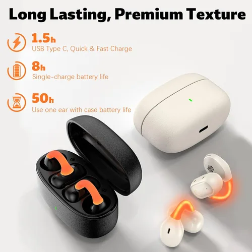 Miniatura 7 de TOPAUX Auriculares inalámbricos de oreja abierta con clip seguro Auriculares deportivos blancos Conducción ósea ligera Auriculares Bluetooth
