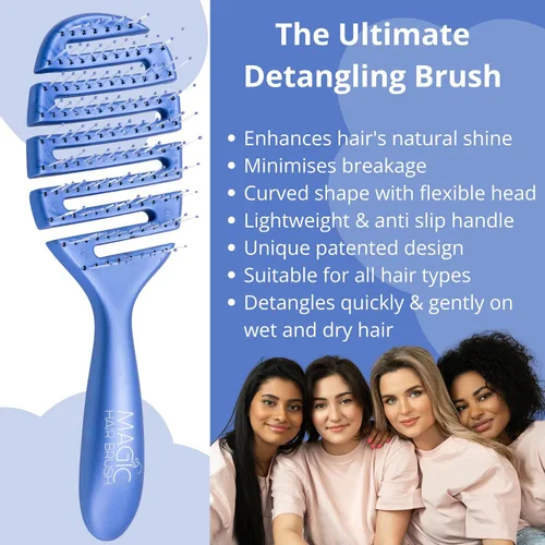 Miniatura 4 de Magic Hair Brush Azul Cepillo desenredante profesional flexible ventilado - Estuche de viaje azul, soplado y uso en húmedo/seco