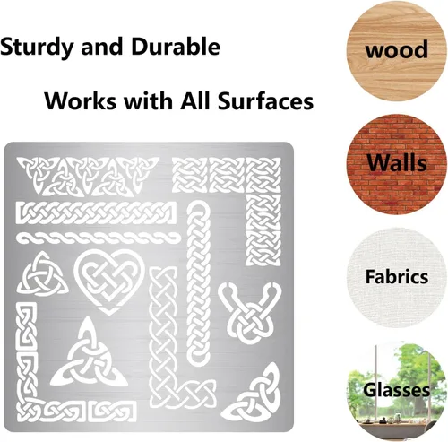 Miniatura 6 de GORGECRAFT Plantillas de plantillas de nudo de triquetra celta de metal de 6.3 pulgadas, símbolo vikingo, plantillas reutilizables para pintar