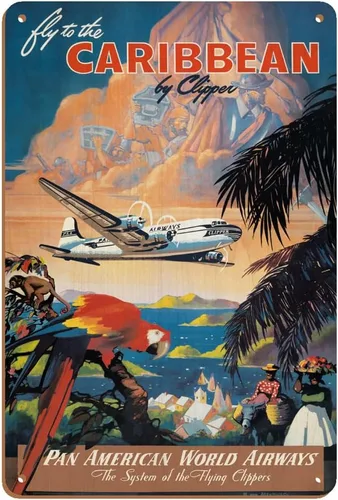 Miniatura 9 de Pacifica Island Art Póster de viaje de aerolínea vintage de Mark Von Arenburg c.1940s, cartel de metal vintage con texto en inglés "Fly to the