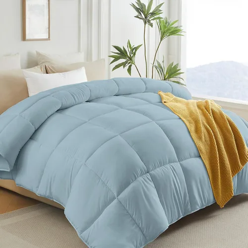 Miniatura 10 de L LOVSOUL Edredón alternativo de plumón tamaño King, relleno de edredón para todas las estaciones con pestañas en las esquinas, edredón beige King