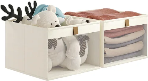 Organizadores y almacenamiento de ropa para armario, cestas de almacenamiento plegables con ventana de malla para ropa, toallas y juguetes, 10.75 x