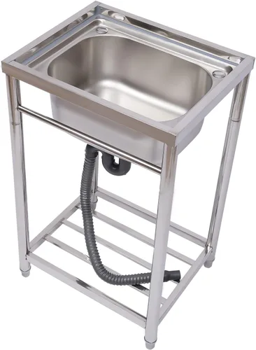 Miniatura 25 de Fregadero de cocina de restaurante comercial independiente de acero inoxidable con soporte, preparación de cocina y lavabo de mano para el hogar