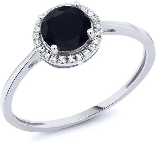 Miniatura 14 de Gem Stone King Anillo de compromiso de boda de oro blanco de 10 quilates con piedra natal y halo de diamantes Redondo de 0.236 in Anillo de oro