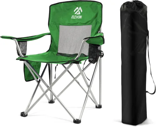 Miniatura 14 de Silla de camping Elevon, silla plegable portátil al aire libre con brazos, soporte para tazas y bolsa de transporte