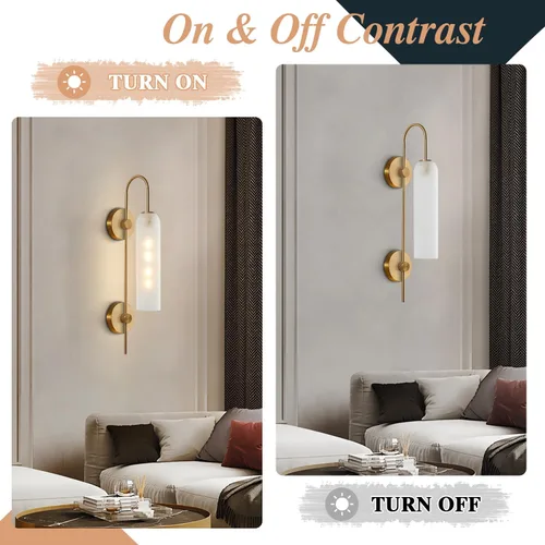 Miniatura 4 de BOKT Lámpara de Pared Moderna de Mediados de Siglo de 1 Luz Montada en Pared de Metal Dorado Cepillado Aplique de Pared Iluminación Minimalista Anti