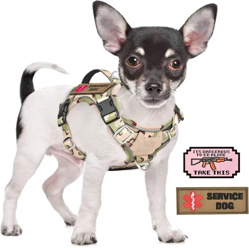 Miniatura 8 de Arnés táctico XS para perro, chaleco de servicio militar para perro con mango vertical, chaleco para cachorros pequeños sin tirones para Negro