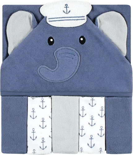 Miniatura 7 de Hudson Baby Toalla unisex con capucha para bebé y cinco toallas pequeñas, diseño de elefante gris con puntos azules, talla única