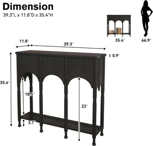 Miniatura 2 de Mesa consola de 40 pulgadas con estante de almacenamiento, mesa de entrada retro de 2 niveles, mesa de sofá de madera con patas de estilo romano