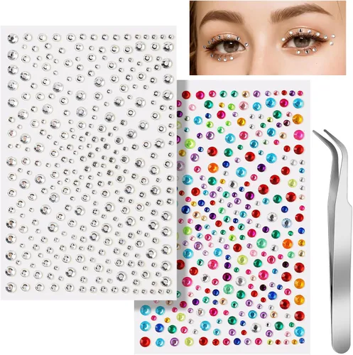 Miniatura 10 de Teenitor Gemas para Rostro Maquillaje Diamantes de Imitación Pegatinas Autoadhesivas, 650 Piezas Joyas para Ojos de Maquillaje para Festivales