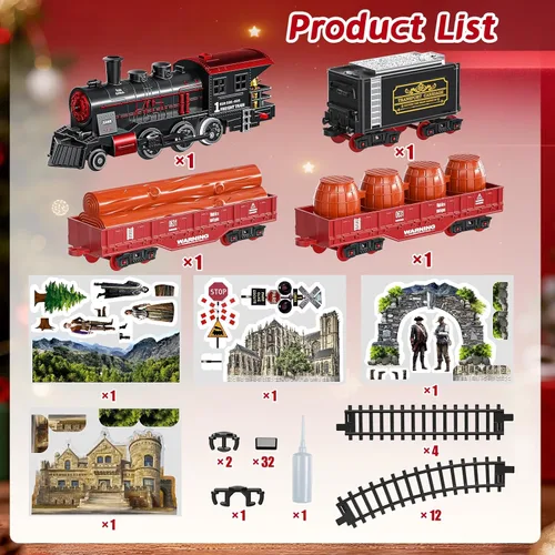 Miniatura 4 de Tren de Navidad, juego de tren para niños de 4 a 8 años, juegos de tren de Navidad para alrededor del árbol, juguetes eléctricos con humo, luces