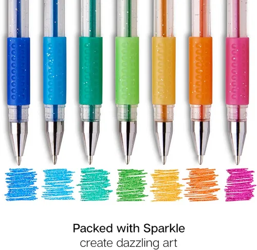 Miniatura 4 de KINGART Bolígrafos de gel de punta redonda con purpurina, 50 colores brillantes con comodidad de agarre suave, cartucho de tinta XL, más tinta
